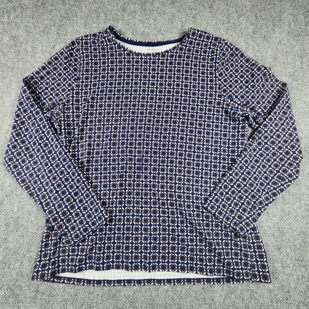 Talbots Tee Navy Blue Geometric Circle Print Long Sleeve Top XL Cotton Spandex